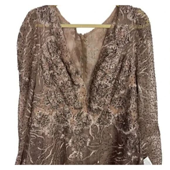 Mac Duggal 20286 Embellished Gown Plunge V-neck‎ Long Sleeve Midi Dress 10 $598 - Picture 4 of 7